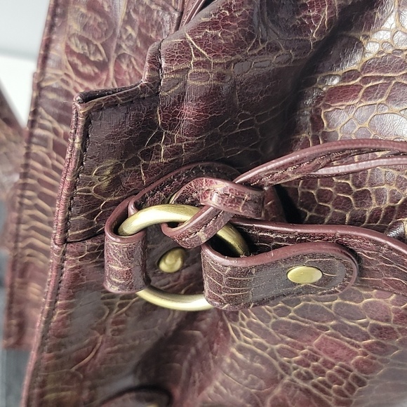 Kate Landry | Dark Brown Crocodile Embossed Handbag with Tassel - Picture 10 of 10